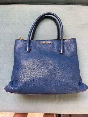 Miu Miu Navy Pebbled Leather Shoulder Bag with Gold Hardware
